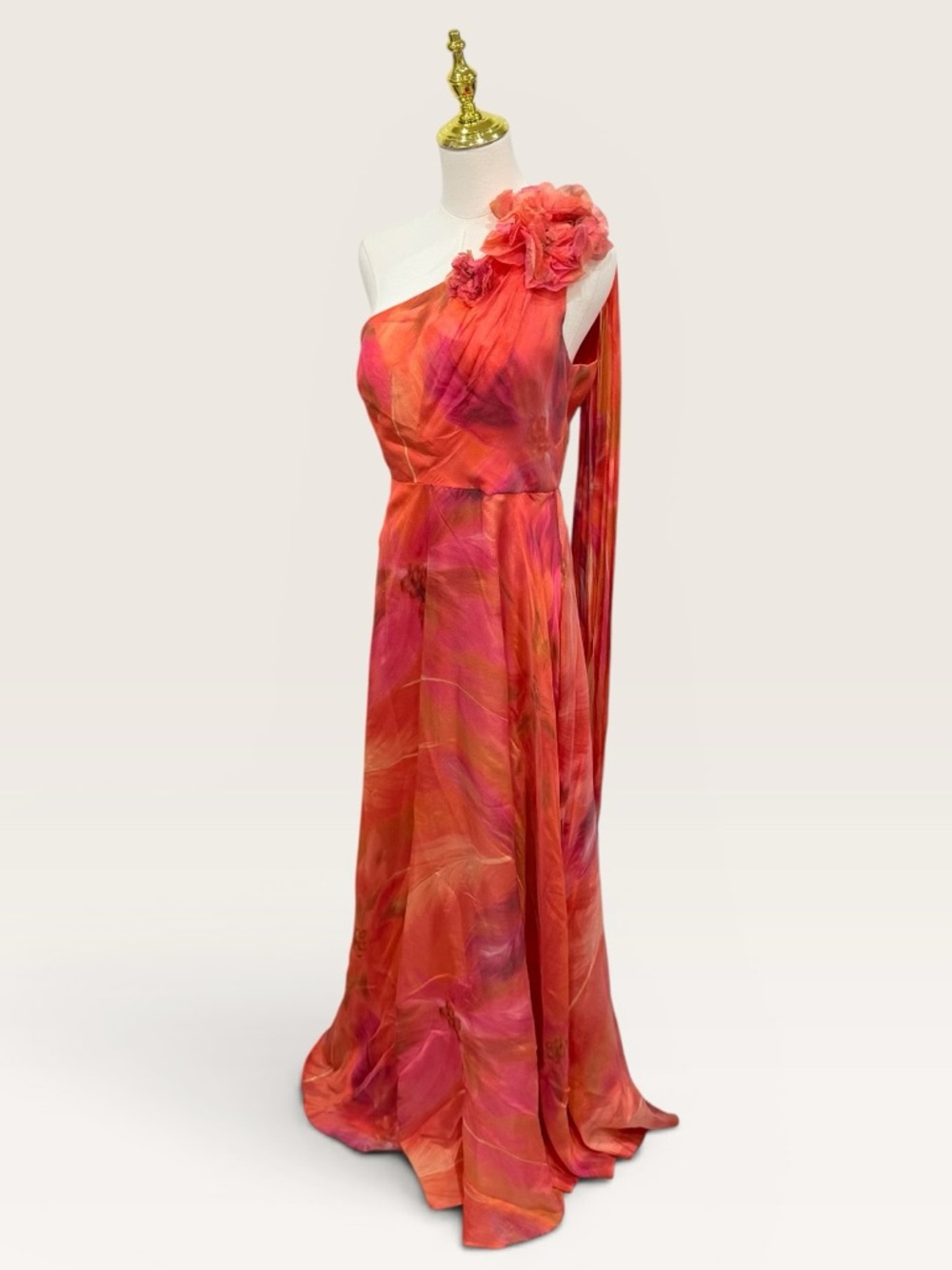 Muse By Marchesa Sz 6 One Shoulder Tangerine Floral Evening Gown Dress NWT $439 - Picture 2 of 16